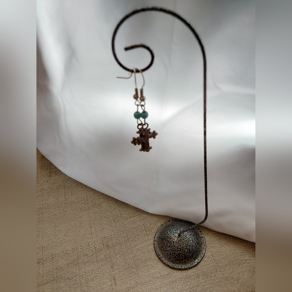 Silver Boho Turquoise Cross Drop Earrings - Picture 3 of 3